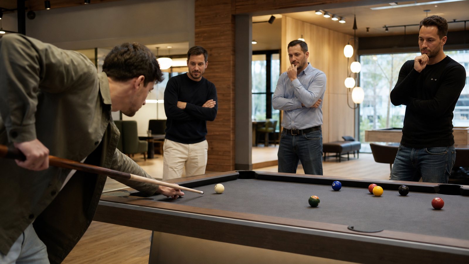 Billard haut de gamme sur mesure présenté dans un showroom sobre et élégant